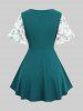 Plus Size Plum Bossom Flowers Lace Hot Stamping Ribbed Textured Patchwork Twist 2 In 1 Top -  