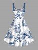 Skull Pirate Octopus Sailboat Cruise Shell Print Plus Size Matching Dress and Shirt Beach Outfit For Couples -  