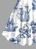 Skull Pirate Octopus Sailboat Cruise Shell Print Plus Size Matching Dress and Shirt Beach Outfit For Couples -  