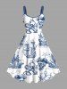 Skull Pirate Octopus Sailboat Cruise Shell Print Plus Size Matching Dress and Shirt Beach Outfit For Couples -  