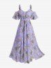 Plus Size Rose Flower Leaf Print Ruffles Cold Shoulder Cottagecore Dress -  