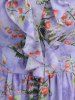 Plus Size Rose Flower Leaf Print Ruffles Cold Shoulder Cottagecore Dress -  