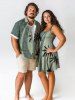 Coconut Tree Tropical Leaf Print Plus Size Matching Hawaii Beach Outfit For Couples -  