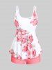 High Waist Rose Print Plus Size & Curve Modest Tankini Swimsuit -  