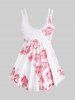 High Waist Rose Print Plus Size & Curve Modest Tankini Swimsuit -  