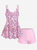Maillot de Bain Tankini à Imprimé Cachemire avec Short de Grande Taille - Rose clair 2X | US 18-20