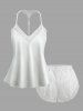 Plus Size Flower Lace Trim Solid Crochet Strappy Slip Pajama Top -  