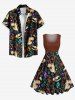 Robe trapèze vintage hawaïenne des années 1950, grande taille, imprimé floral et champignons à tête de cerf - Rouge foncé XS