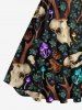 Robe trapèze vintage hawaïenne des années 1950, grande taille, imprimé floral et champignons à tête de cerf - Rouge foncé XS