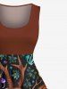 Robe trapèze vintage hawaïenne des années 1950, grande taille, imprimé floral et champignons à tête de cerf - Rouge foncé XS