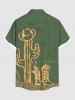 Plus Size Cactus Hat Boots Print Hawaii Button Pocket Shirt For Men -  