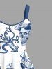 Robe Moulante Léopard avec Crâne de Pirate Imprimé Ligne A de Grande Taille - Blanc 1X