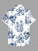 Chemise Formelle Crâne Pirate et Coquille Imprimés avec Poche de Grande Taille en Lin pour Homme - Blanc M