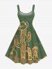 Plus Size Cactus Hat Boots Bags Print Hawaii A Line Tank Dress -  