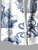 Plus Size Skull Pirate Octopus Sailboat Shell Print Hawaii Cruise Button Pocket Shirt For Men -  