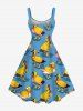 Plus Size Cute Duck Cape Print Hawaii A Line Tank Dress - Bleu Ciel L