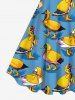 Plus Size Cute Duck Cape Print Hawaii A Line Tank Dress - Bleu Ciel 1X