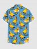 Plus Size Cute Duck Cape Print Hawaii Button Pocket Shirt For Men -  