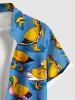 Plus Size Cute Duck Cape Print Hawaii Button Pocket Shirt For Men -  