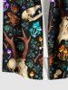 Plus Size Deer Head Mushroom Floral Print Hawaii Button Pocket Shirt For Men -  