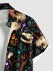 Plus Size Deer Head Mushroom Floral Print Hawaii Button Pocket Shirt For Men -  
