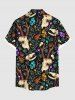 Plus Size Deer Head Mushroom Floral Print Hawaii Button Pocket Shirt For Men -  