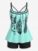 Plus Size Dreamcatcher Print Modest Tankini Swimsuit -  