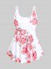 High Waist Rose Print Plus Size & Curve Modest Tankini Swimsuit -  