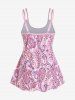 Plus Size Bohemian Paisley Print Tankini Swimsuit with Boyshorts -  