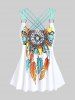 Plus Size Feather Print Crisscross Strappy Back Rings Boyshorts Tankini Swimsuit -  