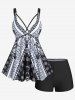 Plus Size Tribal Geo Print Crisscross Padded Boyshorts Tankini Swimsuit -  