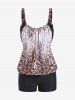 Maillot de Bain Tankini Matelassé Léopard de Grande Taille - café L | US 12