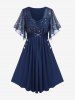 Robe Etoile Imprimée Bouclée avec Poches de Grande Taille à Manches Papillon - Bleu profond 2X | US 18-20