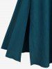Plus Size Ruched Lace Up Mesh Bell Sleeves Textured Split Dress -  