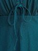 Plus Size Ruched Lace Up Mesh Bell Sleeves Textured Split Dress -  