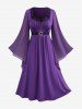 Plus Size Bell Sleeves Ruched Braided Buckle Belted A Line Renaissance Midi Dress -  