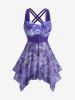 Plus Size Mermaid Print Lace Up Ruched Lattice Crisscross Straps Boyleg Tankini Swimsuit -  