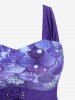 Plus Size Mermaid Print Lace Up Ruched Lattice Crisscross Straps Boyleg Tankini Swimsuit -  