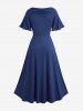 Plus Size Crisscross Twist Panel Ruched Buckle Waist Ruffles Pocket Dress -  