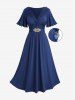 Plus Size Crisscross Twist Panel Ruched Buckle Waist Ruffles Pocket Dress -  