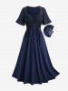 Plus Size Glitter Line Insert Cinched Ruched Pockets A Line Midi Dress -  
