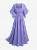 Plus Size Ruched Buckle Butterfly Sleeves Plisse Dress -  