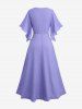 Plus Size Ruched Buckle Butterfly Sleeves Plisse Dress -  