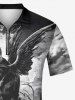 Plus Size Cat Wing Rose Flower Skull Cloud Sky Print Zipper Polo Shirt For Men -  