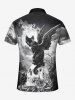 Plus Size Cat Wing Rose Flower Skull Cloud Sky Print Zipper Polo Shirt For Men -  
