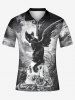 Plus Size Cat Wing Rose Flower Skull Cloud Sky Print Zipper Polo Shirt For Men -  