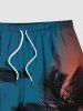 Plus Size Coconut Tree Ombre Print Hawaii Drawstring Beach Shorts For Men -  