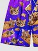 Plus Size Cat Burritos Ombre Galaxy Print Hawaii Drawstring Beach Shorts For Men -  