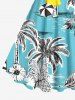 Robe Débardeur Hawaïen Ligne A Fleurie Feuille Tropicale et Arbre de Noix de Coco Imprimés de Grande Taille - Bleu clair M