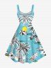 Robe Débardeur Hawaïen Ligne A Fleurie Feuille Tropicale et Arbre de Noix de Coco Imprimés de Grande Taille - Bleu clair M